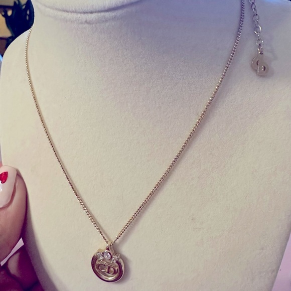 DIOR - Christian Dior CD Logo Stone Gold Tone Pendant Necklace - Picture 13 of 13